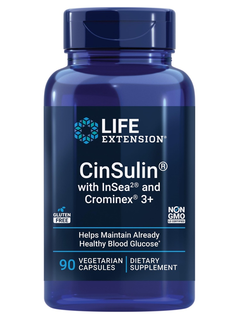 Life Extension CinSulin® med InSea2® og Crominex® 3+, shilajit, amlafrukt, kanel, brunt hav, støtter sunn metabolisme og metthet, glutenfri, ikke-GMO, vegetarisk, 90 kapsler