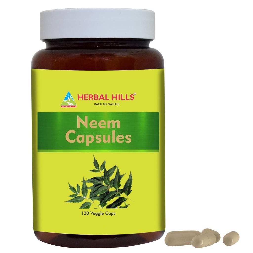 HERBAL HILLS Neem kapsler 120 Vegie kapsler Neem Leaf Azadirachta Indica 700 mg pulver og ekstrakt blanding i en kapsel