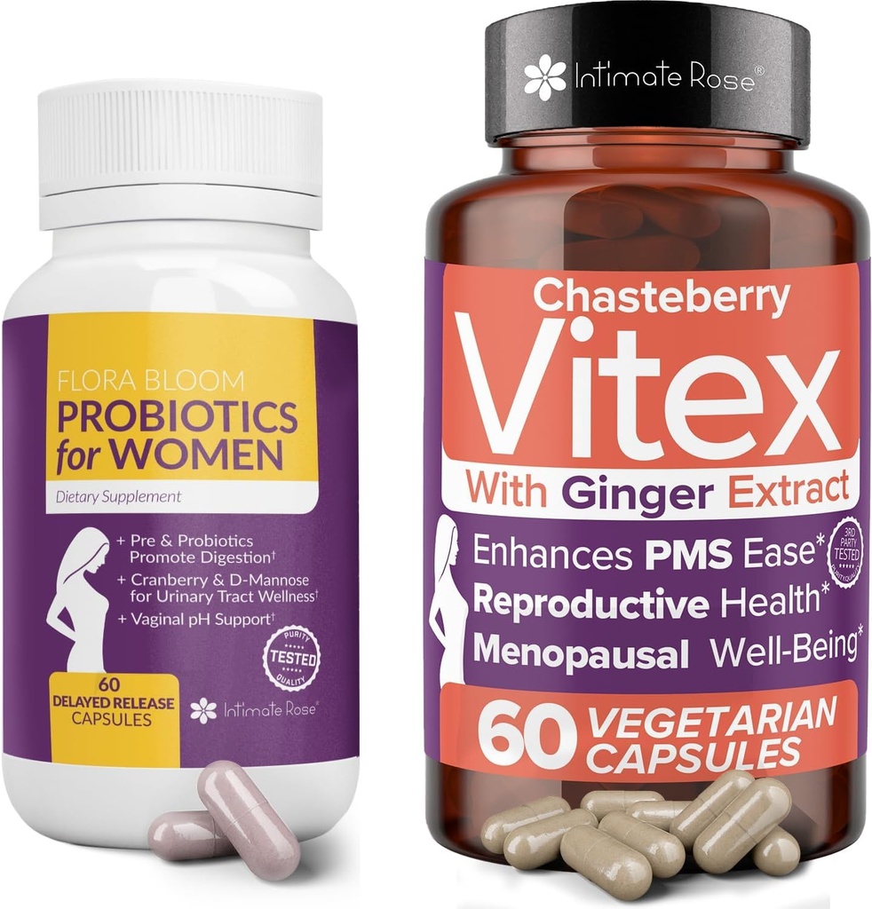 Intim Rose Spar 10% på Vaginal Probiotika for kvinner - 60 greve og Vitex Chasteberry Supplement for kvinner - 60 Kapsler