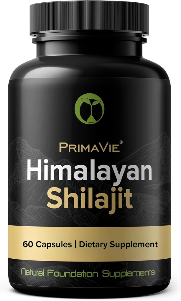 Shilajit Capsules høy styrke renset Primavie Shilajit Harvested på 10.000 føtter fra Himalayafjellene rik på Fulvic Acid & Trace Minerals 3rd Party Testet 100% naturlig laget i USA (60)