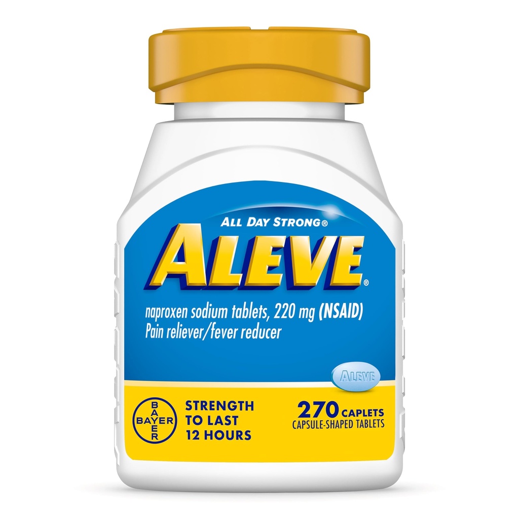 Aleve smerte lempelse og feber reduserer Naproxen natriumkapsler, kroppssmerter lindring, 270 teller