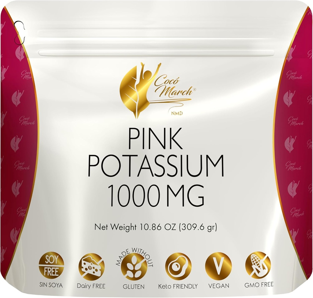 Cocó March N.M.D Pink Kalium pulver - støtter hjerte helse, muskelfunksjon og bein helse. Glutenfri, Røykfri, Ikke-GMO, Soya Gratis, Vegansk, Ketovennlig - 10,86 Oz (309,6 g)