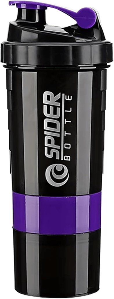 5 I 1 Protein Shaker flaske - Profesjonell serie Shaker flaske for proteinshakes og pre trening gym flaske, med pulver lagring, Pill skuffe,Mixing Ball,Shakes Cup (purple)