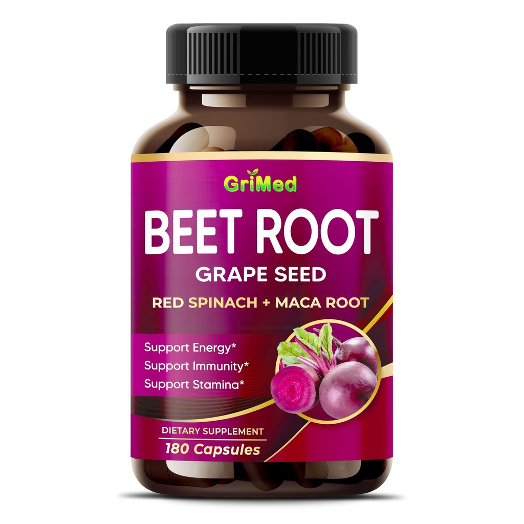 Grimed Beet Root med kornfrø ekstrakt, Maca Root, Rød Spinat og Ashwagandha - 180 Grønnsaker Kapsler