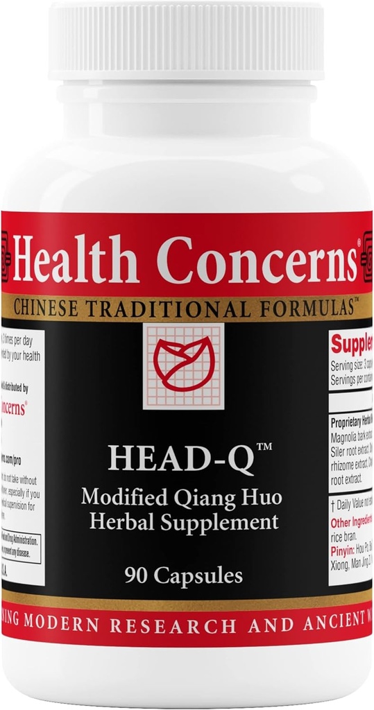 Helse bekymringer Head-Q – Herbal Supplement for tentsion & Sinus hodepine støtte – Qiang Huo Kinesisk Herbal formel med Magnolia, Chaste Tree, Turmeric – Sirkulasjonsstøtte – 90 kapsler