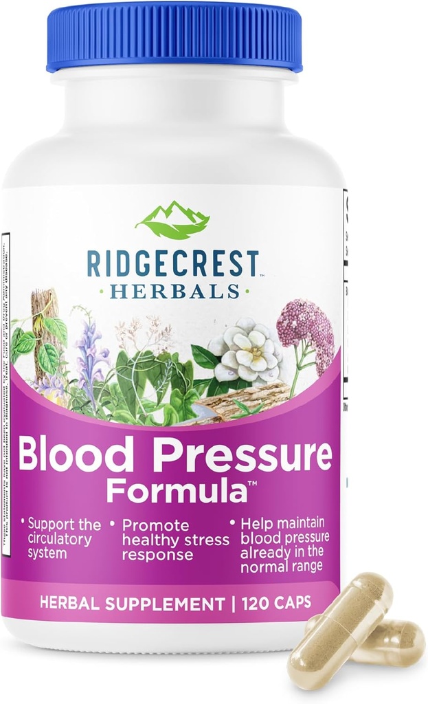 RidgeCrest Herbals Blodtrykk Herbal formel, 12 urter, Poria Mushroom, Gastrodia, Gardenia, for hjerte, vaskulær, sirkulasjon helse (120 count)