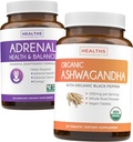 Adrenal & Ashwagandha (1-måneders forsyning) Rolig & Energize Bundle - Adrenal støtte med L-tyrosin (120 kapsler) & USDA Organic Ashwagandha 1350mg Ashwagandha Root pulver per servere (60 kapsler)
