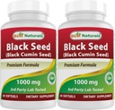 Beste Naturals 2 Packs Svart Seed Oil Capsules 1000 mg (Non-GMO) Nigela Sativa - 100% kaldt presset svart Cumin Seed Oil Pills Inneholder Thymoquinonoe 60 Count (Total 120 Softgels)