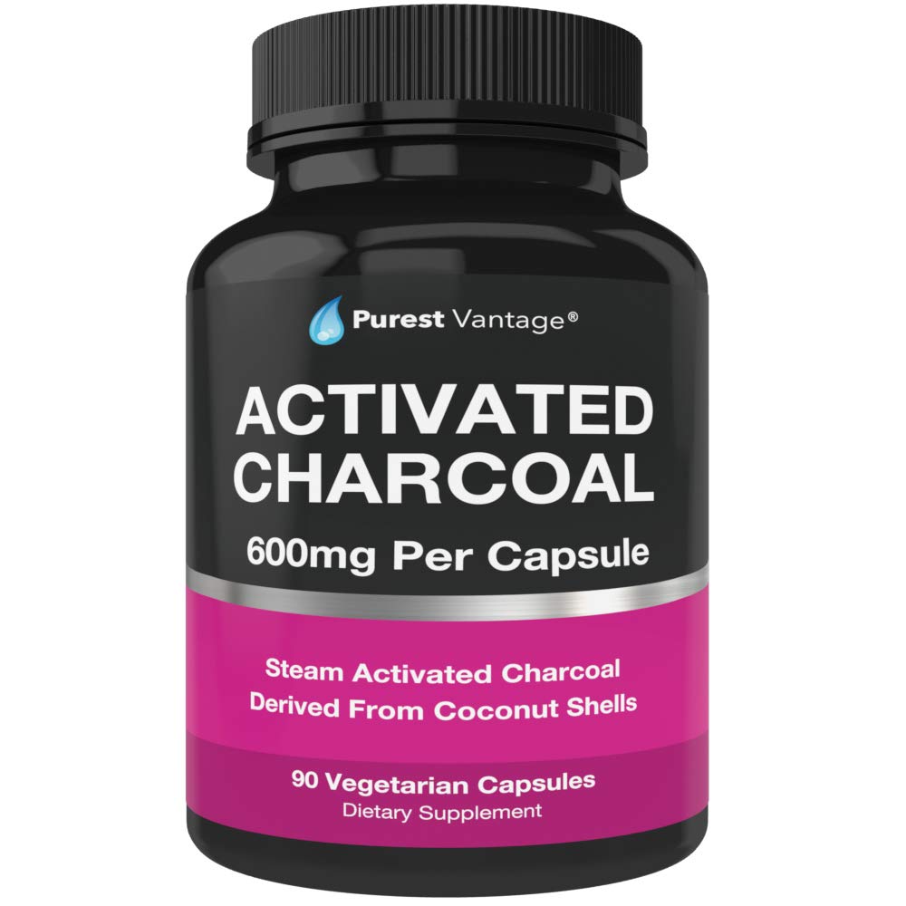 Ren organisk aktivert Charcoal kapsler - 600 mg per kapsel, 90 vegetariske kapsler