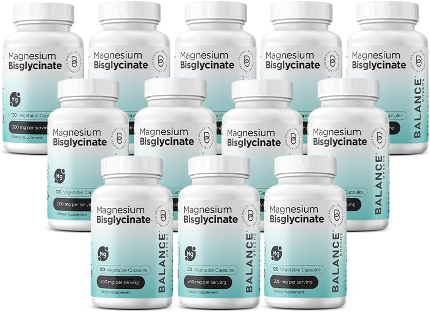 Magnesium Bisglycinate 200mg - høy absorpsjon Chelated Magnesium Supplement - Gentle on Mage, Glutenfri, støtter søvn, muskel krummer og positiv Mood - 120 kapsler (pakke med 12)