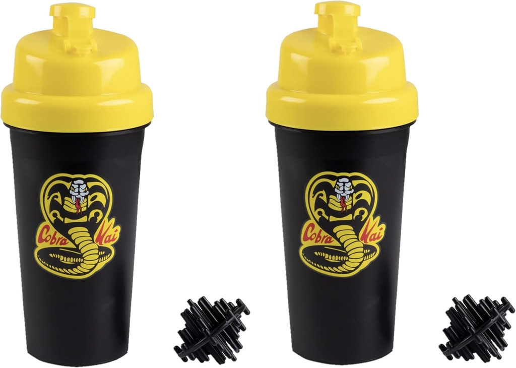 Karate Kid Cobra Kai 25oz Protein Shaker flasker for pulverblandinger - Pakke med 2 - Leakproof Lid Skrue på Lids - Arbeid for smoothies, Energi Drinks, Treningsblandinger, Shakes - Offisielt lisensiert
