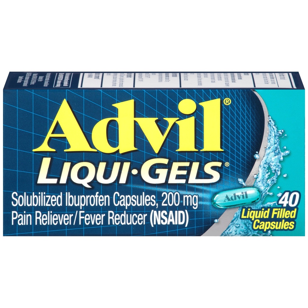 Advil Liqui-Gels smertestillende og feber reduserer, smertemedisin for voksne med ibuprofen 200 mg For hodepine, ryggsmerter, menstruell smerte og ledd smerte lindring - 40 flytende fylte kapsler