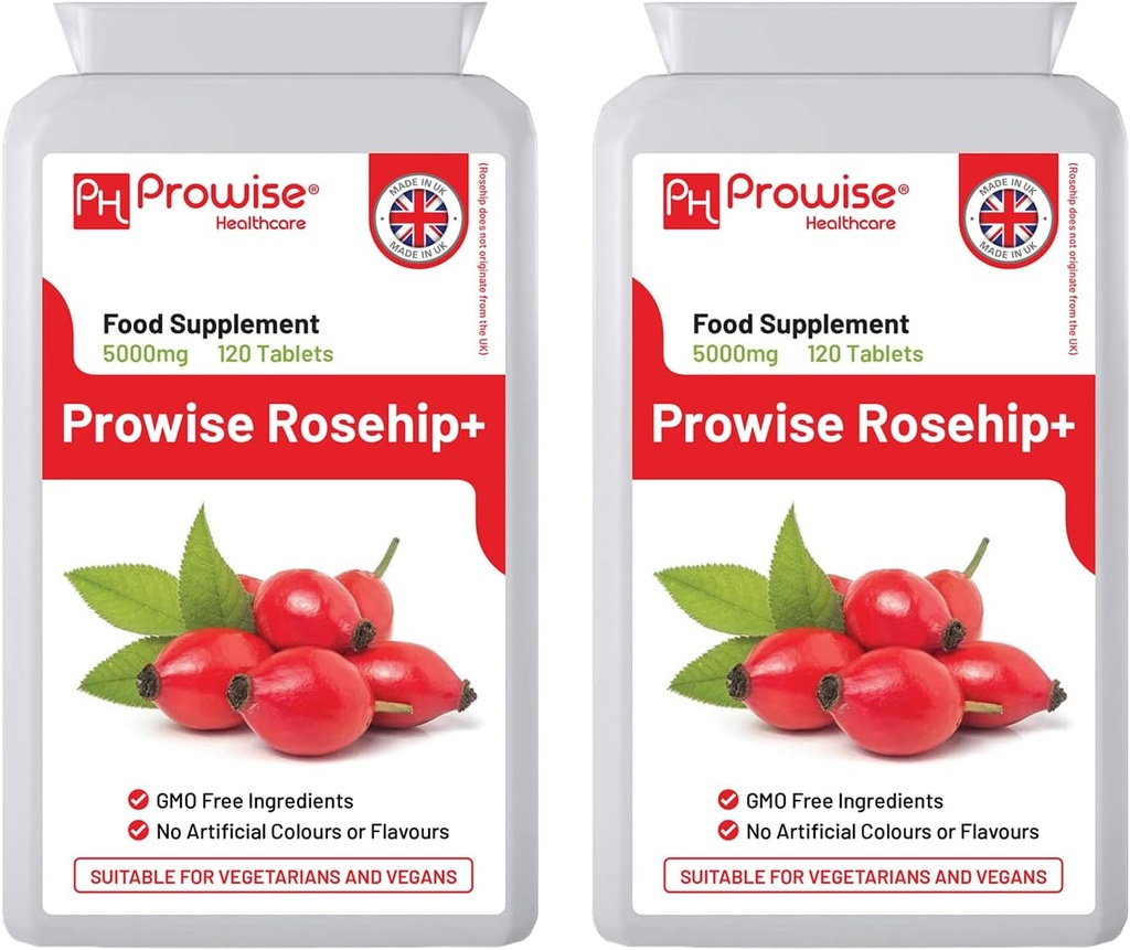 Rosehip Health+ (pakke på 2) 5000 mg 120 tabletter - UK Produsert GMP Garantert kvalitet - Egnet for vegetarianere og veganer fra provis helsevesen