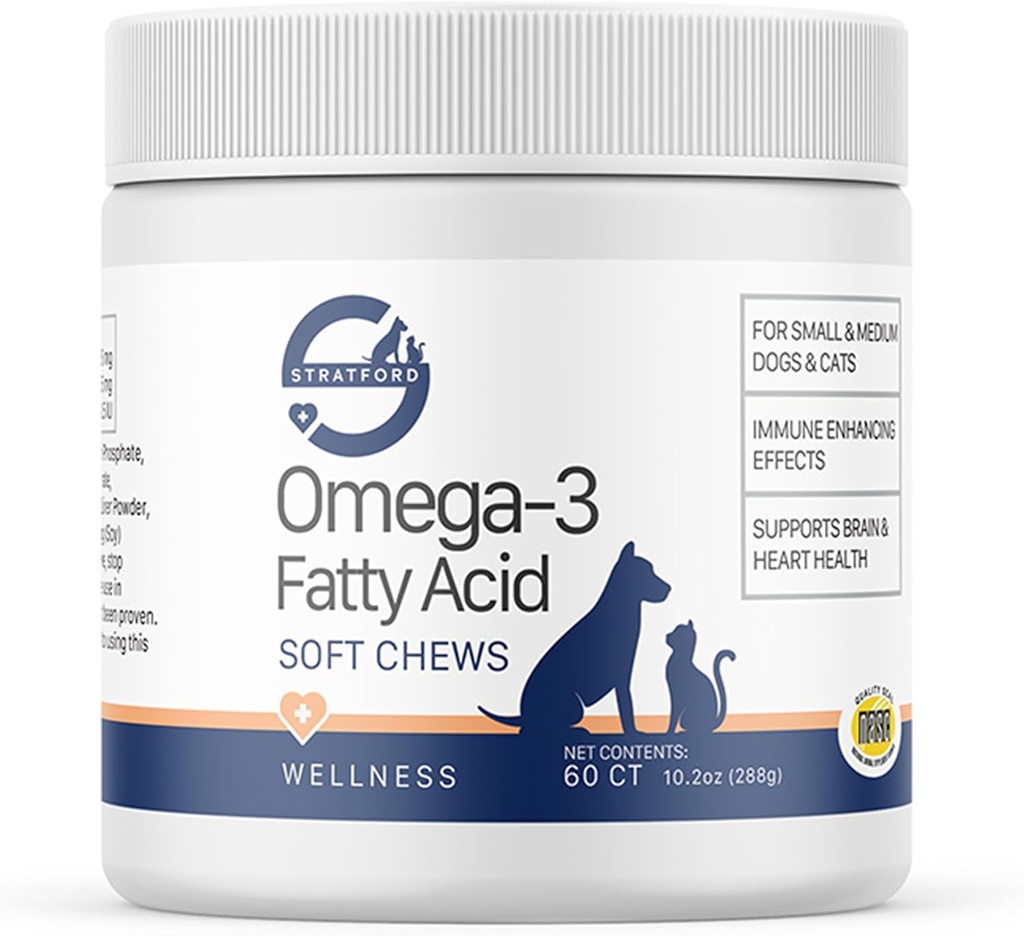 Stratford Pharmaceuticals EZ Chew Omega 3 Fettsyre Myk Chew Max styrke - Hunde Omega 3 Supplement - Mykt Chew behandler med fiskolje for hunder - små og mellomstore hunder - 60 Myke Chews