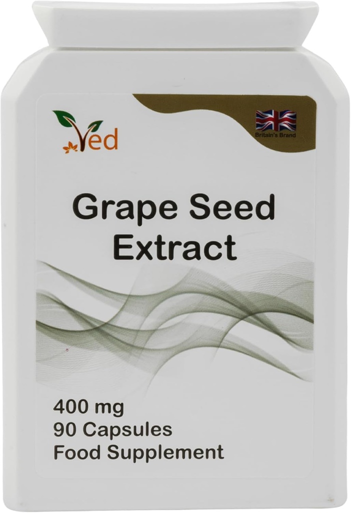 Ved OPC Grape Seed Extract Kapsler, Min. 95% Oligomeric Proanthocyanidins, 400 mg 90 Vegan Capsule (3 måneders forsyning)