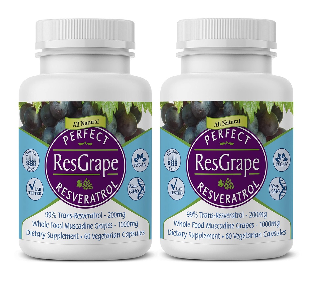 Perfekte kosttilskudd – Perfekt ResGrape Resveratrol – 60 kapsler – Trans-Resveratrol & Organic Muscadine Grapes - 2 Pack