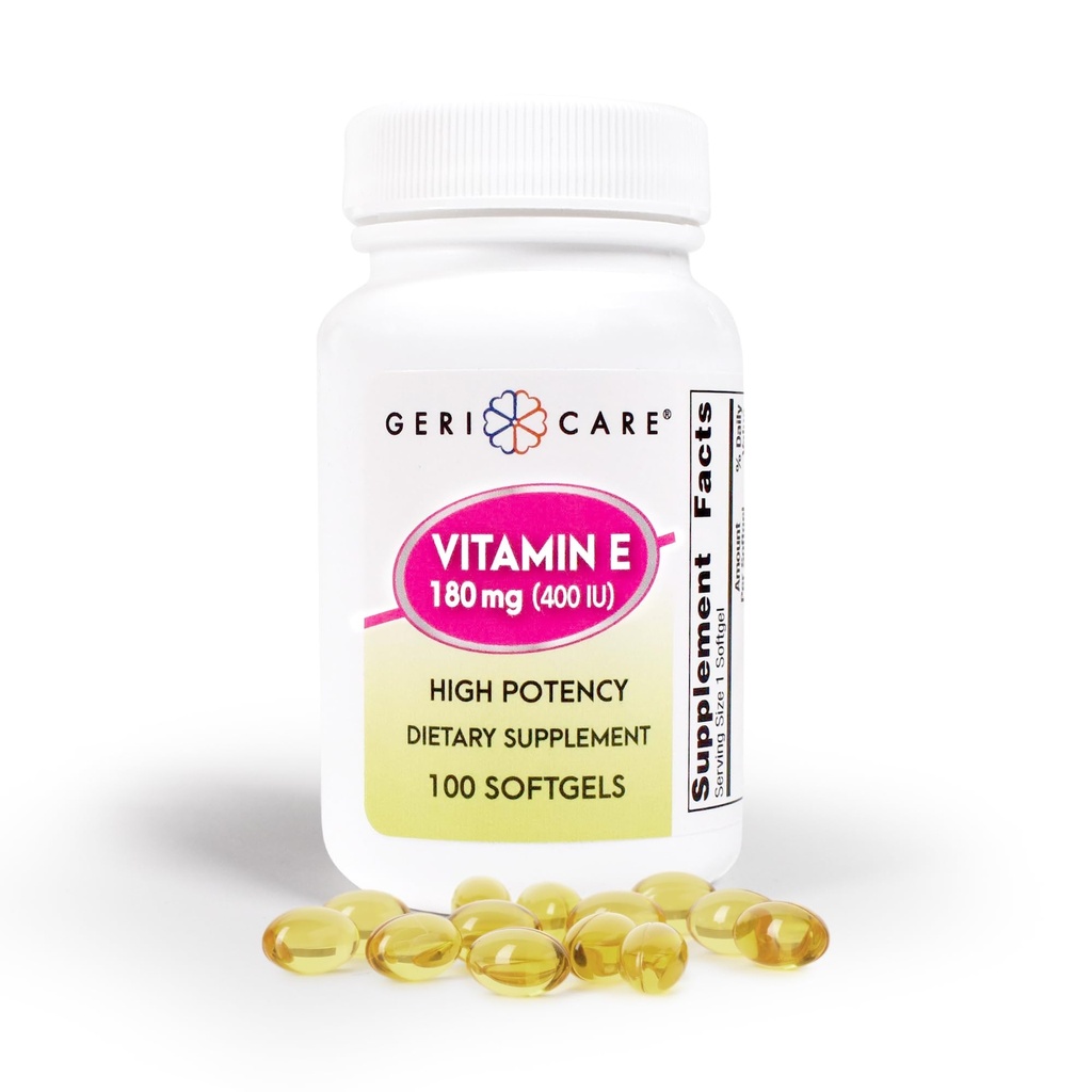 GeriCare høy potens vitamin E-kapsler – 400 IU for hud og immunstøtte, 180 mg | 100 greve | organisk vitamin E for kvinner og menn