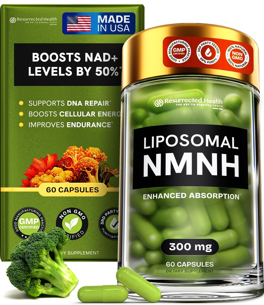 Liposomal NMNH Supplement (Dihydronotinamid Mononucleotid) - høy renhet NAD for anti aldring, energi, fokus - ren NMNH organisk 60 kapsler - 300 mg