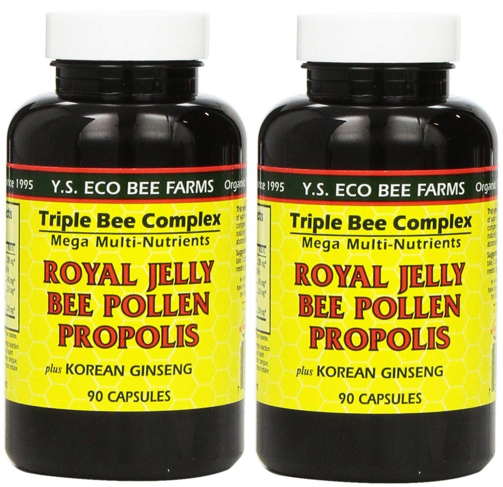 YS Eco Bee Farms, Royal Jelly Bee Pollen Propolis pluss koreansk Ginseng, 90 kapsler (2Pack)