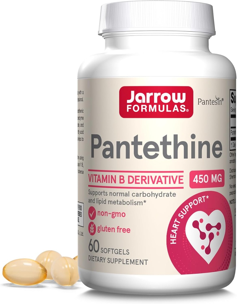 Jarrow Formler Pantethin 450 mg - Avledet av vitamin B5-60 Serveringer (Softgels) - Støtte hjertehelse, karbohydrat og lipidmetabolisme - Coenzym A (CoA) Precursor - Pantotensyre Supplement