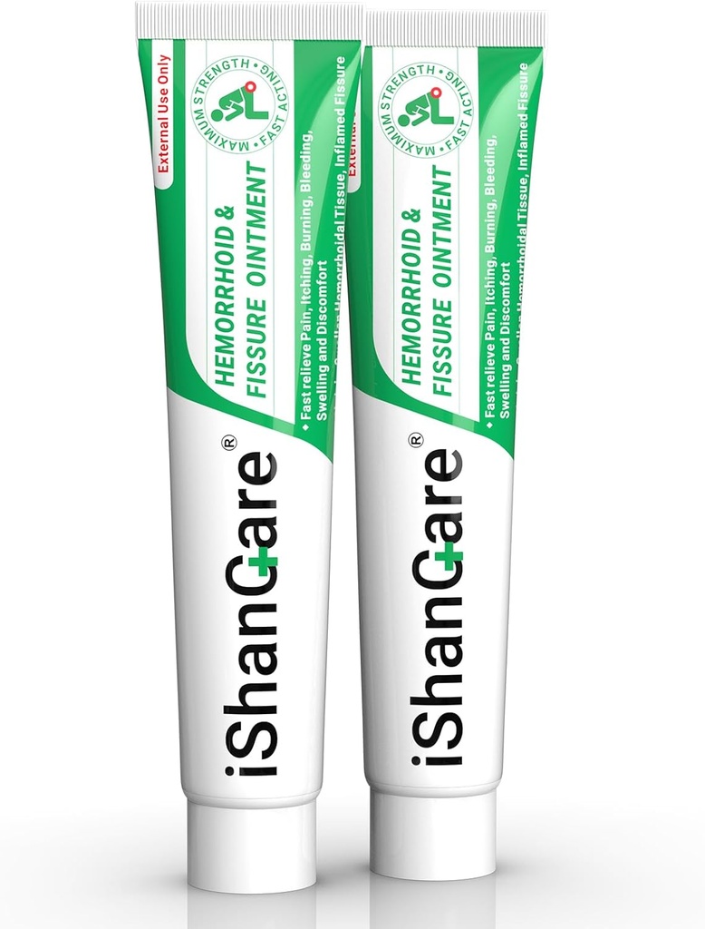ishancare hemorroide krem, hemorroide og fiskebehandling Ointment Extra styrke, lindring anal smerte, kløe, blødning, hevelse, Discomfort, naturlige urter raskt fungerende ingredienser, Inneholder vitamin E