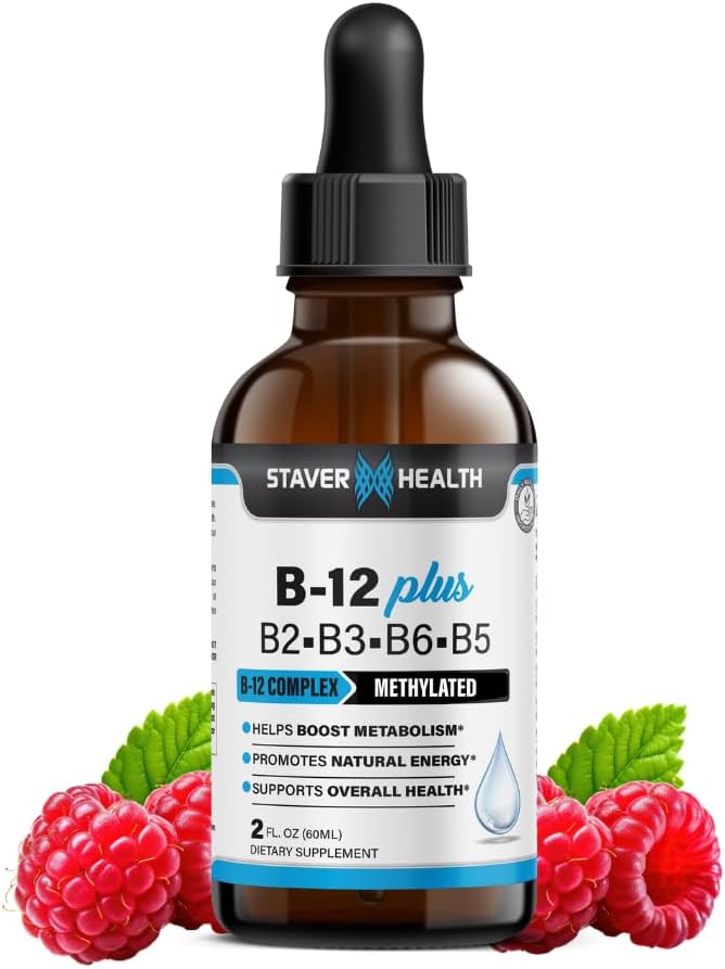 B12 Plus flytende vitamin B-kompleks Supplement - B kompleks vitamin Supplement - 2 måneders forsyning - energistøtte Supplement - Vegansk - Ikke-GMO - Glutenfri - 2 Fl Oz