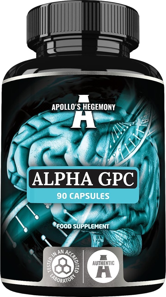 APOLLO'S HEGEMONY Alpha-GPC 600mg per daglig dose - 90 Vegan Choline Kapsler - 99% Choline Alfoscerate Kosttilskudd - Lipid Choline - Minne og konsentrasjon Kapsler
