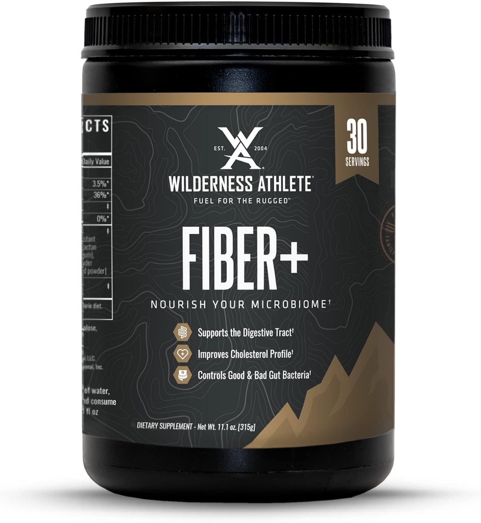 Wilderness Athlete Fiber + | Oppløselig & uoppløselig Fiber Supplement for kvinner og menn - Prebiotisk Fiber pulver for digestiv støtte - daglig drikke blanding - Diett pulver uslavored