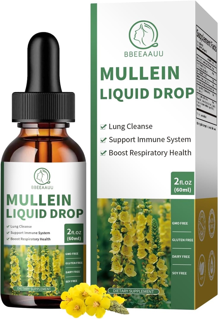 (2 Pakke) Mullein Drops for Lungs, 16-i-1 Mullein Leaf Extract 800MG for Lung Cleanse, Respirasjon, Immunitet, med Quercetin, Marshmallow, Black Cumin Seed, Elderberry, Non-GMO, 2 Fl Oz