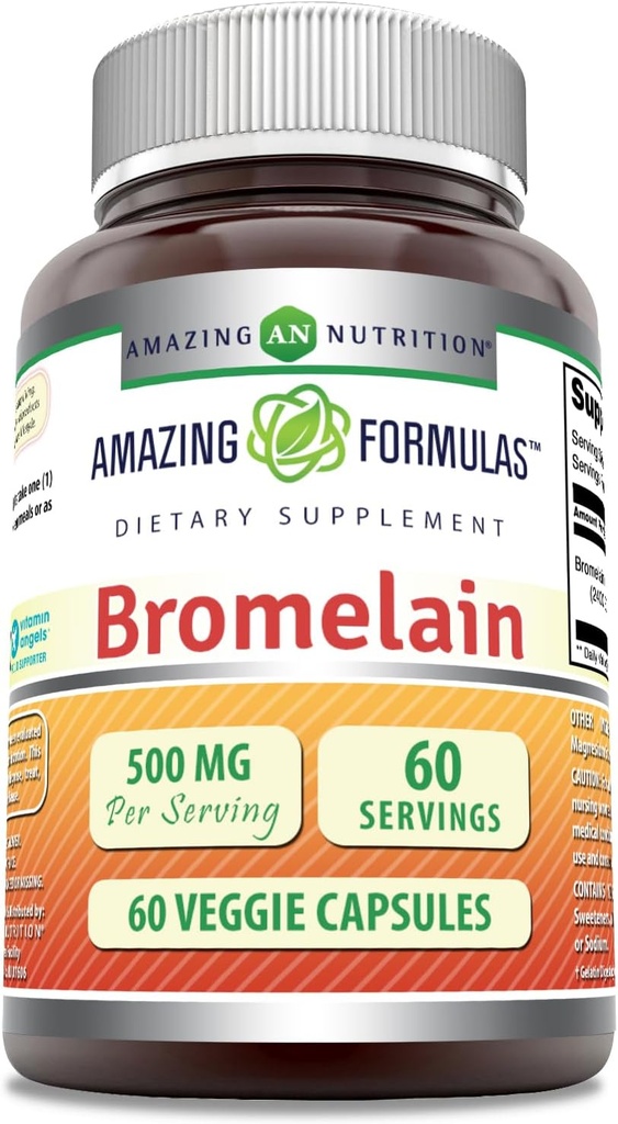 Amazing Formler Bromelain 500mg 2400 GDU, 60 Veggie Kapsler | Ikke-GMO | Glutenfri | laget i USA | Ideell for vegetarianere