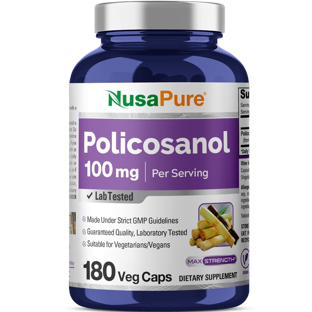 NusaPure Policosanol 100mg 180 Veggie kapsler (vegan, ikke-GMO)