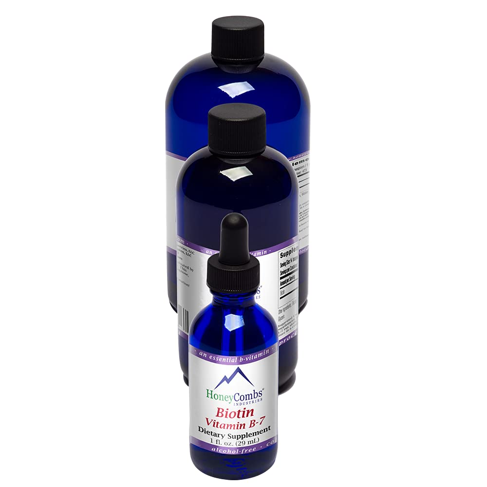 HoneyCombs vitamin B7 (Biotin) dråper - flytende biotinhår, hud, negler Supplement - Digestion og hårvitaminer - alkoholfri, ikke-GMO vitamin væske for sunn hår, hud og negler, 8 fl Oz.