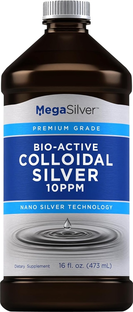 Piping Rock Colloidal sølv flytende  Drop 16 Fl Oz | 10 PPM | Bio-Active Premium Grade Tinktur | Ikke-GMO, Glutenfri Supplement