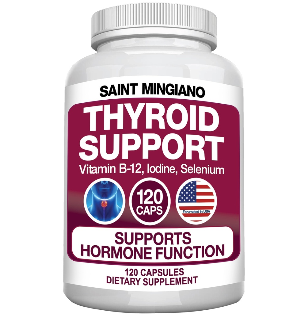 Thyroid Support Supplement med jodin |120 Kapsler for å hjelpe kroppen masse og forbedre energi, kardiovaskulær, energi og fokus formel | 14 naturlige vitaminer