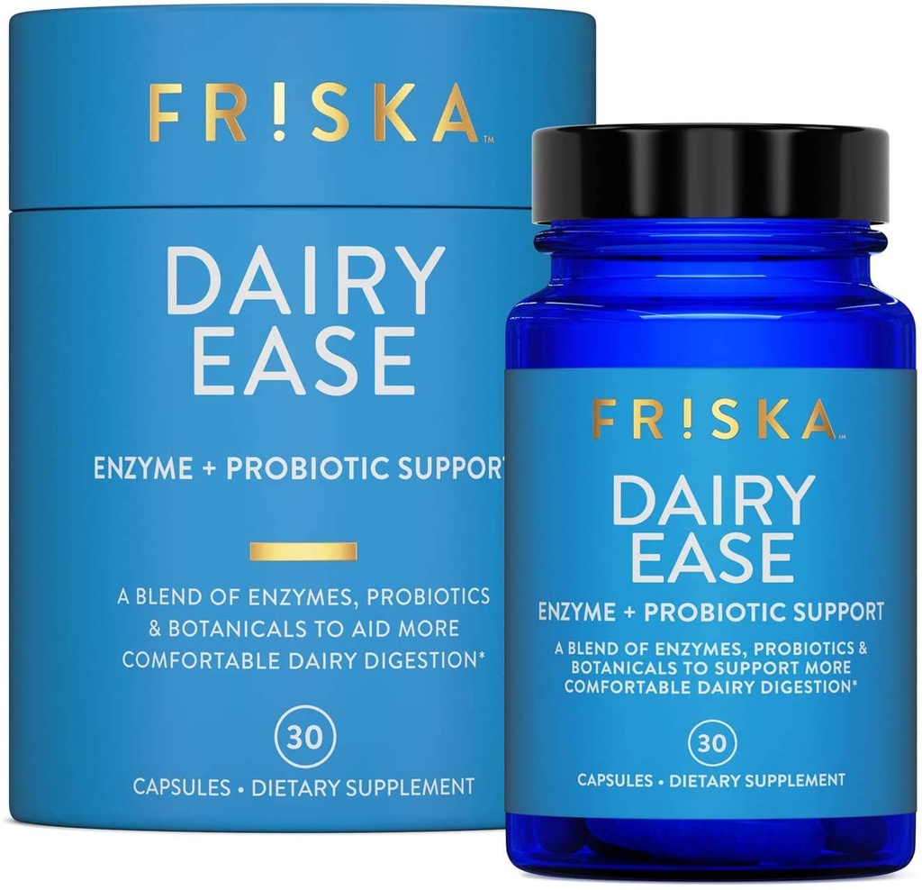 FRISKA Dairy Ease | Digestive Enzymer og probiotika Supplement | Fremmer bedre Digestion | Naturlig Laktose Intolerance Relief & Support | 30 Kapsler