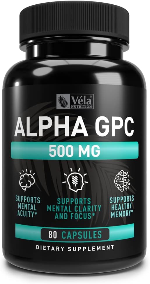 Alpha GPC 500mg Kapsler | 80 greve | støtter sunn kognitiv funksjon | støtter sunn hukommelse | Dosert for optimal biotilgjengelighet | Ikke-GMO, 3. parts testet