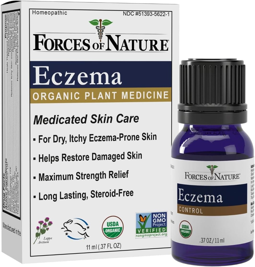 Forces of Nature Eczema Control, Sensitive, Tørr og kløende hud lindring, Steroid-fri hudpleie for flare-ups, Eczema behandling for voksne, organisk homøopatisk medisin, rask-aktuell, 11ml (0,37 fl oz)