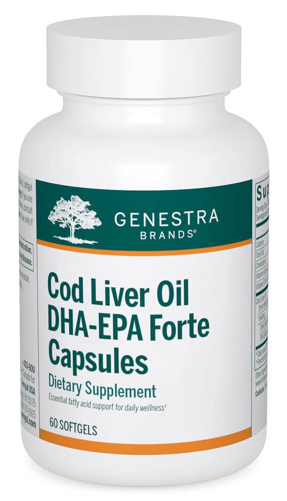 Genestra Brands Cod Liver Oil DHA-EPA Forte Kapsler | blanding av DHA, EPA og vitaminer A og D | 60 Softgels