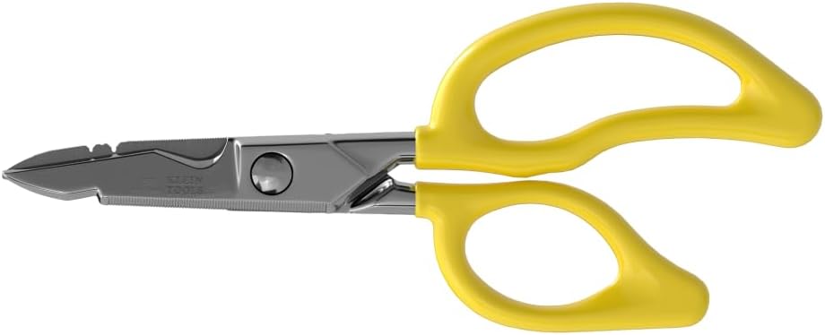 Klein Verktøy 26001 Elektriske Scissors, laget i USA, 6,75- tommers all-Purpose Heavy-Duty Snips, Kabel Cutting Notch, Serrated Blades, Deburr Notch, Wire Stripper