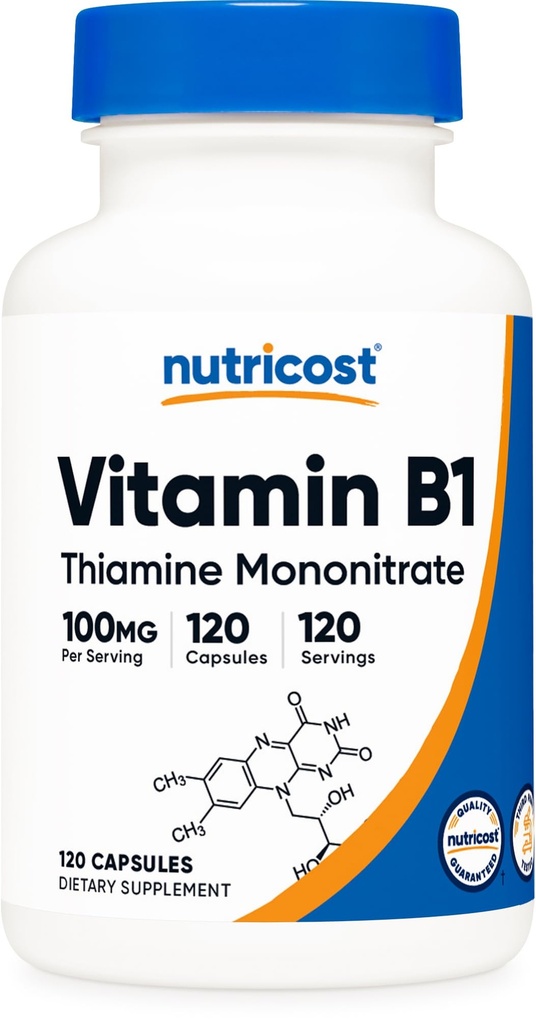 Nutricost Vitamin B1 (Thiamin) 100 mg, 120 kapsler - Glutenfri og ikke-GMO