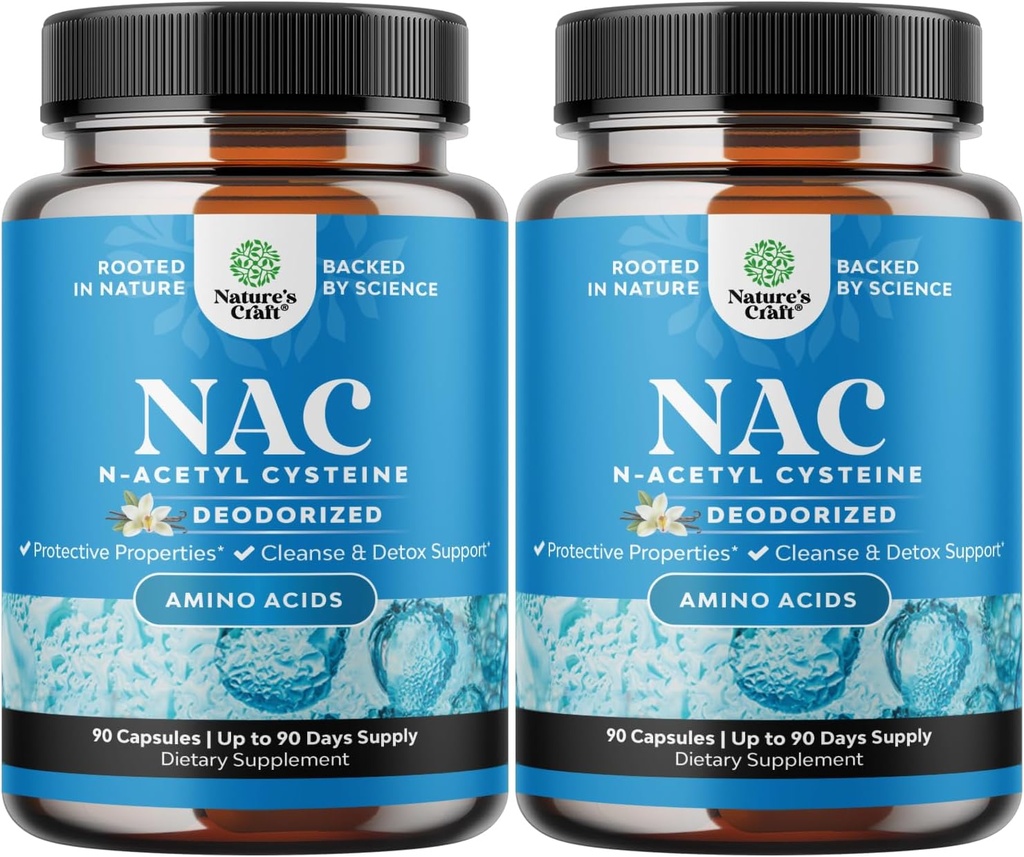 NAC Supplement N-Acetyl Cysteine 600mg - Vegansk høy absorpsjon NAC 600 mg Kapsler - Glutathion Precursor for lever rengjøring Detox & Repair Plus lunge helse og immunitet støtte (180 serveringer)
