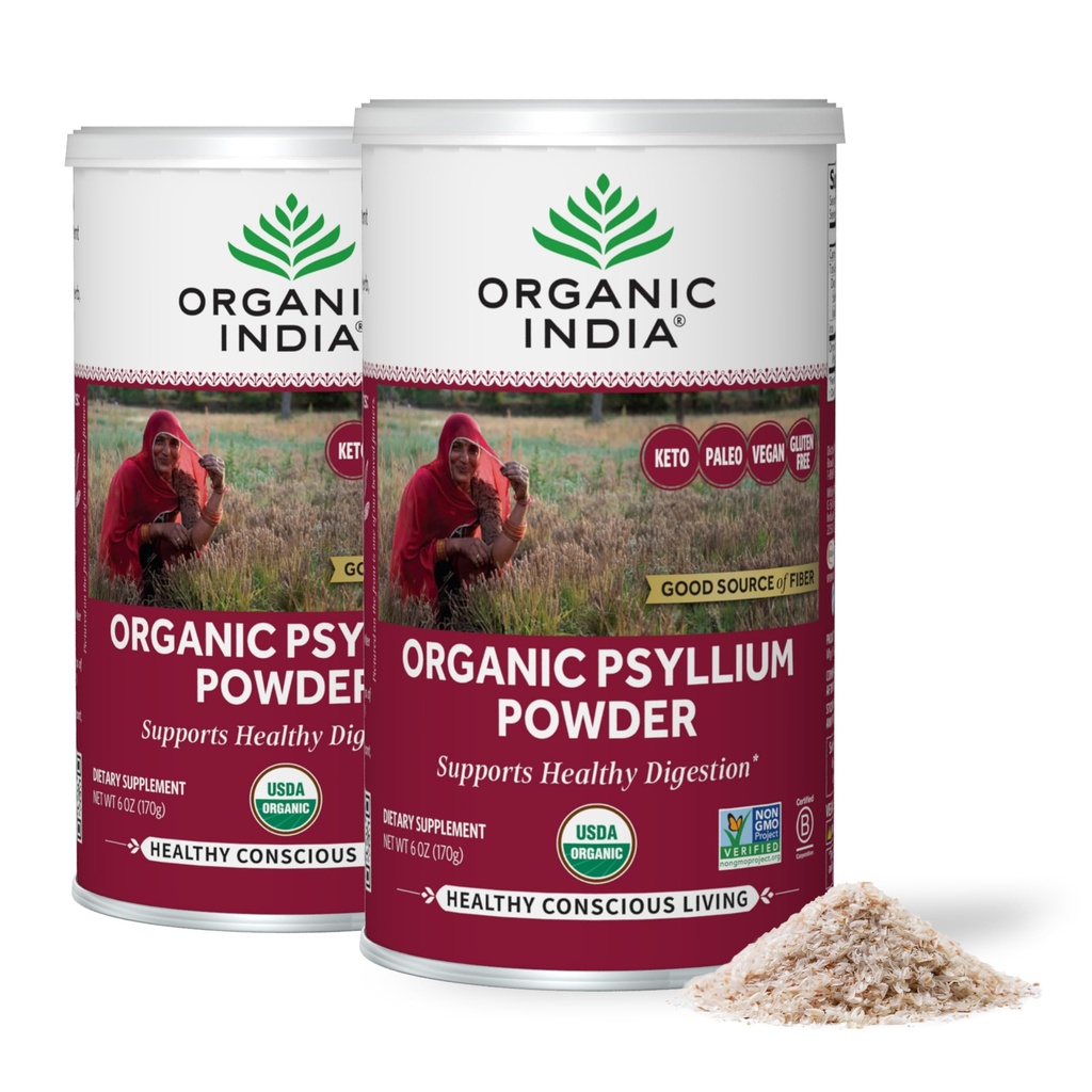 ORGANIC INDIA PSyllium pulver Organic - Fine korn Psyllium Supplement, Digestionsstøtte, Vegan, Glutenfri, Ikke-GMO, Kilde til Fiber - 6 oz (Pack of 2)