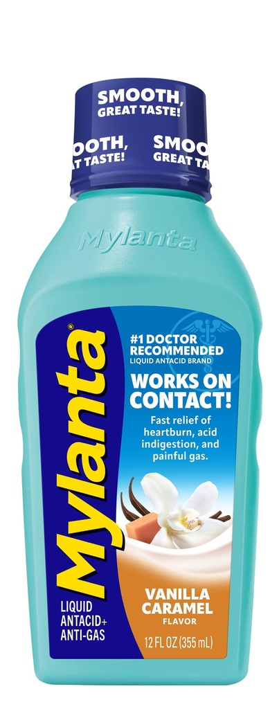 Mylanta Heartburn and Gass Relief, flytende antacid, Vanilla Caramel Flavor, 12 Fluid Ounce