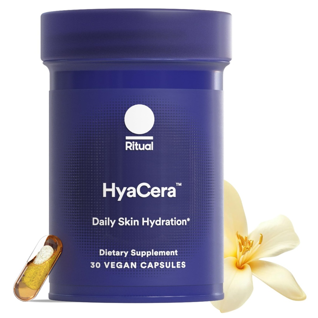 Ritual HyaCera Hud Supplement for Wrinkle Support, med Hyabest® og Ceratiq® for hudhydrasjon støtte, hyaluronsyre, glykolipider, ceramider, glutenfri, ikke GMO, Vanilla Essense, 30 dagers levering