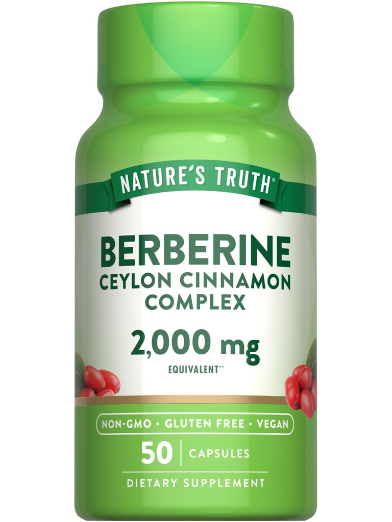 Naturens sannhet Berberine med ceylon kanel kompleks | 2.000mg | 50 Vegansk kapsler | Vegansk, ikke-GMO, og Glutenfri Supplement