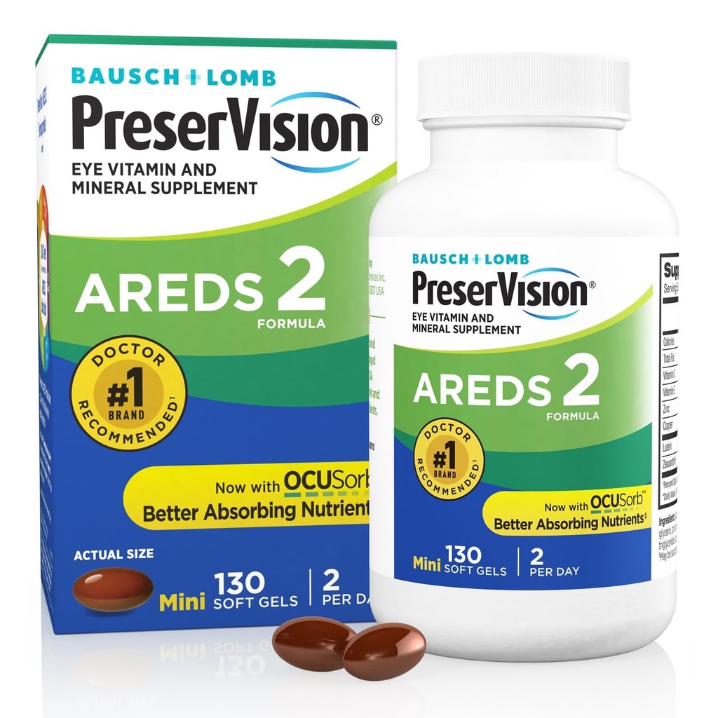 PreserVision AREDS 2 Øyevitaminer, #1 Eye Doctor Anbefalt merkevare, Lutein og Zeaxanthin Supplement med vitamin C, vitamin E, Zinc og kobber, 130 Softgels (Minigel)