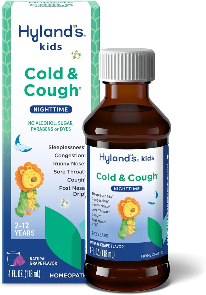 Hylands barn kalde og cough, nattegrape flavor cough syrup medisin for barn alder 2 og opp, decongestant, Sore Throat, og søvnløshet lindring av vanlige kalde symptomer, 4 fl Oz