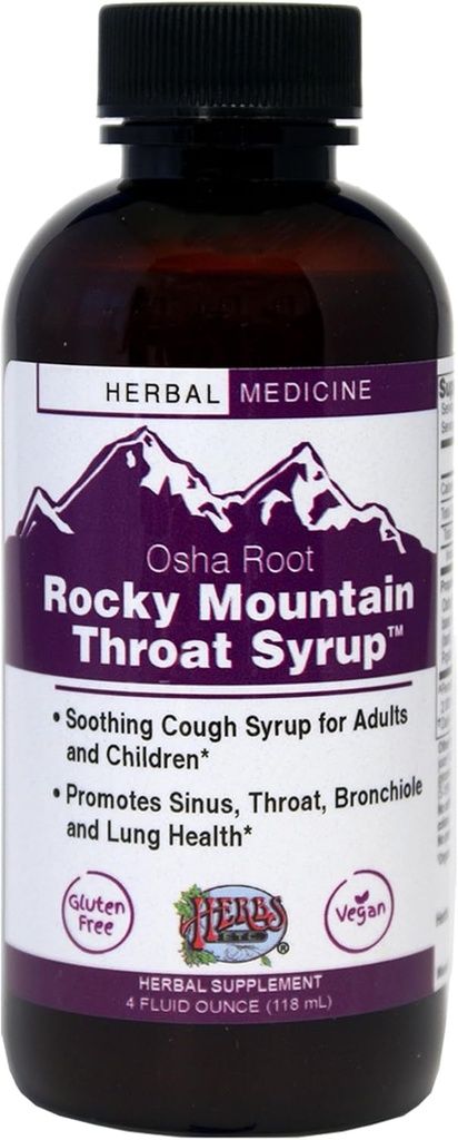 Herbs Etc. Rocky Mountain Throat Syrup - Støtter Throat Wellness - Soothing Lung Health Support - Støtter Sinus, Throat, Bronchiole & Lung Health - Glutenfri & Vegan - 4 fl oz