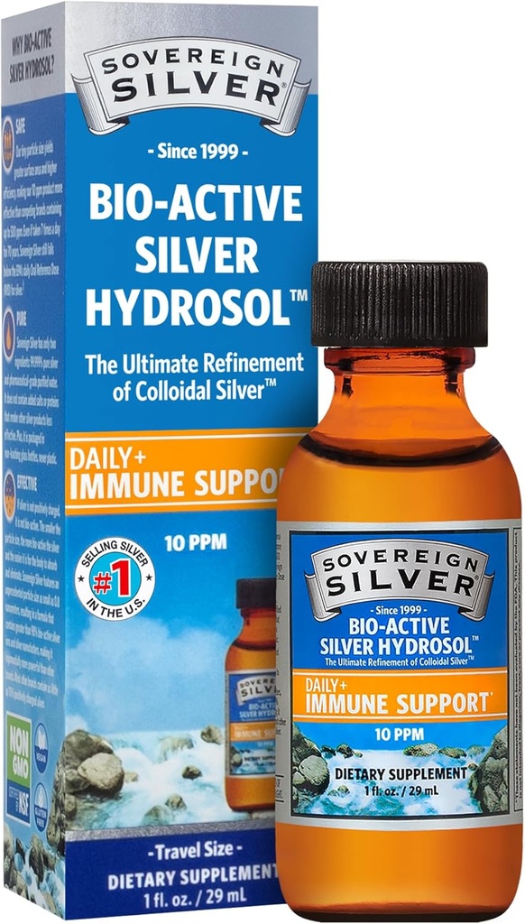 Suverene Silver Immune Support - Colloidal Silver, Bio-Active Silver Hydrosol, 10 ppm, Flytende Twist Top, Reisestørrelse, 1 Fl Oz, (29 ml)