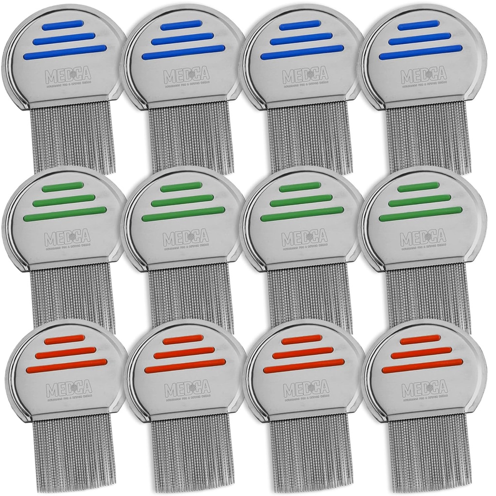 Lice Comb - (pakke med 12) Hovedlus behandling som er individuelt pakket profesjonell rustfritt stål Louse og Nit Combs fjerner egg med avrundede tips for komfort